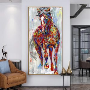 Peintures à l'huile de cheval de course originales, plus grandes, affiches d'art murales colorées, tableau mural pour décoration de salon et de maison