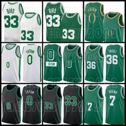 Larry 33 Bird Jayson 0 Tatum Basketball Jerseys Jaylen 7 Brown Marcus 36 Smart Celtices 75th Anniversary Bostons Heren Mesh T-shirt Groen