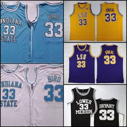 Larry College Bird Blue Jersey Indiana Sycamores State Johnson 33 Shaq Oneale basketbaltruien Lower Merion High School Bryant Mens Shirts Ed S