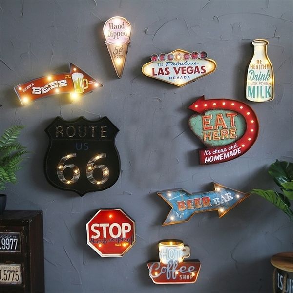 Las Vegas LED Neon Coffee Metal Sign Cafe Pub Bar Letrero iluminado Arte Pintura Decoración de pared Luz colgante Letreros de metal T200319