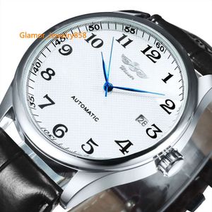 LasapparatUur Fashion Business Automatisch mechanisch horloge mannen tijd master lederen riem witte wijzerplaat kalender datum Montre Homme winnaar klassieker