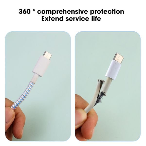 Laser 1,4m USB Data Cable Protecteur Ligne de charge Câble de charge Câble en spirale Couvre-câble Couverture Wrap Wire Organisateur pour iPhone Xiaomi