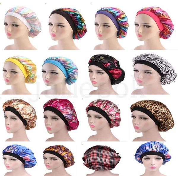 Béret Laser élastique large côté sommeil Turban chapeau soyeux bonnet de douche soins des cheveux Perm Cap pour femme tête enveloppement cheveux accessoires DA2053081203