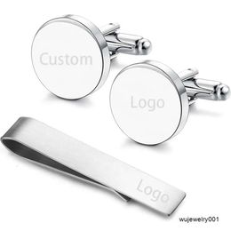 Gemelos personalizados de plata cuadrados redondos de metal en blanco con láser para hombres en cajas