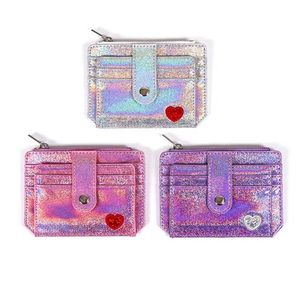 Laser CC portefeuille PU sac à main porte-carte coeur broderie dames fermeture éclair boucle porte-monnaie Mini portefeuille mignon pour carte de crédit Visa