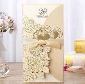 Kit de cartes d'invitations de dorure découpées au laser, invitation de célébration imprimable pour mariage, douche nuptiale, avec enveloppes et sceau
