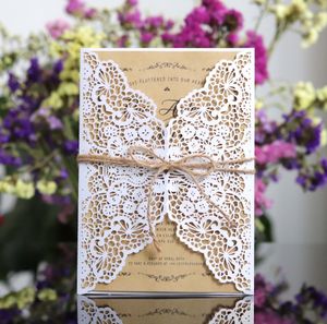 Invitaciones de boda cortadas con láser en 41 colores Hueco personalizado con flores Tarjetas de invitación de boda personalizadas plegadas