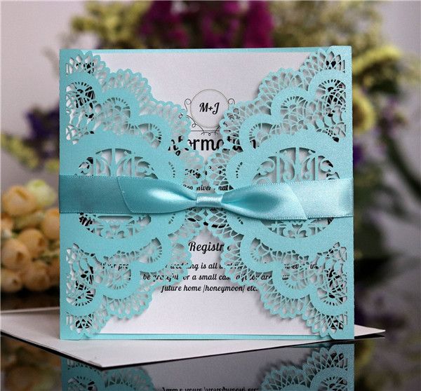 Les invitations de mariage coupées au laser ont adapté aux besoins du client des fleurs d'oiseaux de ruban d'arcs pliées des cartes d'invitation de mariage avec des enveloppes BW-HK5