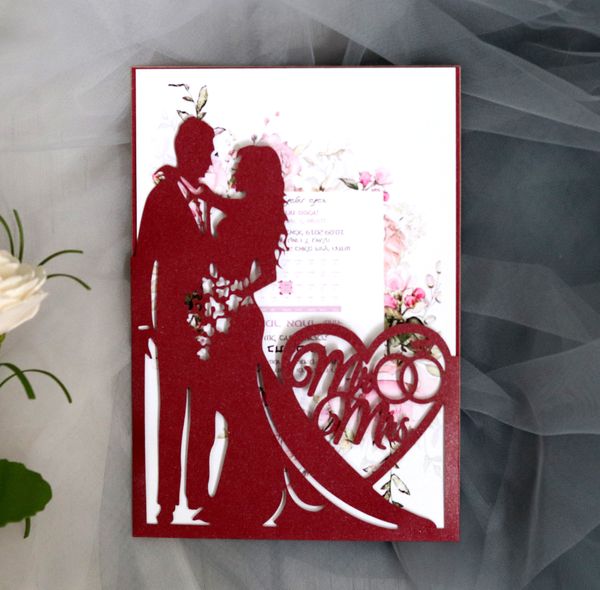 Invitations de mariage coupées au laser Multi couleurs avec amoureux Personnalisé Personnalisé Pliant Personnalisé Cartes d'invitation de mariage Personnalisée BW-HK317