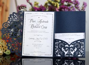 Invitations de mariage coupées au laser OEM en 41 couleurs Personnalisé Personnalisé Pliant Hollow Invitation de mariage personnalisée Cartes BW-HK119