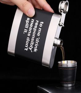 Laser English Letter Hip Flask 6oz Black en acier inoxydable Flask Metal Liquor Bouteille Square Whisky Flagon Bouteilles d'alcool Gift 5499106