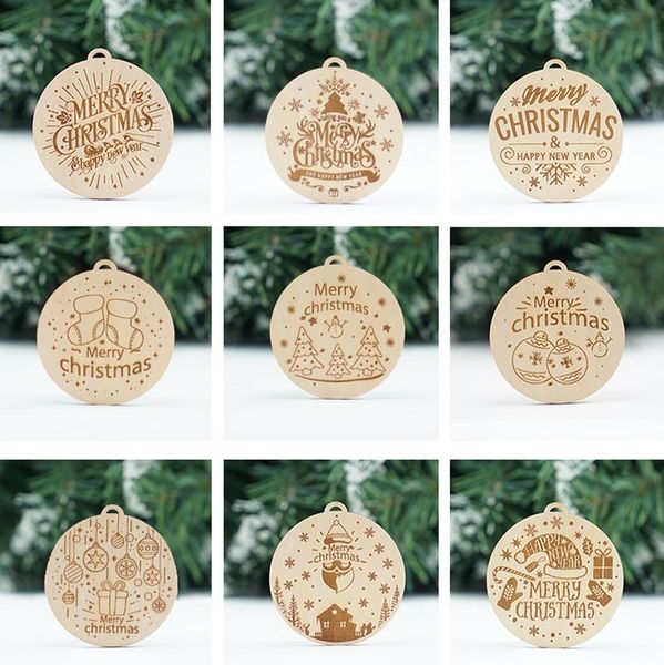 Gravure au laser Pendentif de Noël en bois Décorations Étiquette en bois Ornement de sapin de Noël Signe Décor de fête Atmosphère Personnalisable Motif LOGO RRE14803