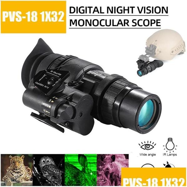 LASER LASTRA LINTURAS Cámaras de caza Montada de visión nocturna digital montada en la cabeza Casco de monocares para PVS 18 1x32 NVG Infrarrojo 231109 Drop entrega DHNHO