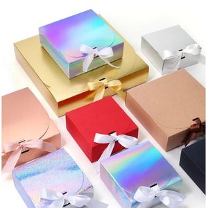 Carton Kraft Laser or et argent, emballage noir et blanc, boîte-cadeau, boîte d'emballage pour cadeaux de ruban avec nœud de mariage