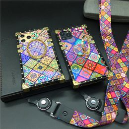 Coque de téléphone à grille Laser, étui carré Vintage pour Samsung Galaxy S21 S20 note 20 Ultra S10 Plus Iphone 12 11 Pro Max X Xr Xs Se2