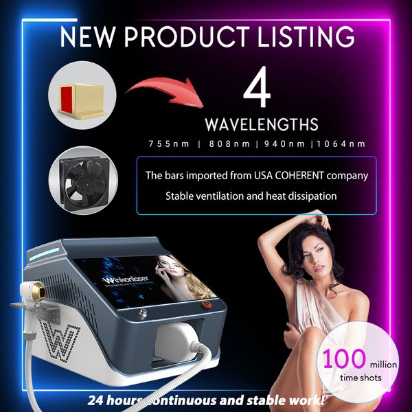 Machine d'épilation au laser 808NM Diode Epilator Système de beauté Équipement de beauté NOUVEAU FACE PORTABLE ET CORPS Traitement de réduction des poils indolores