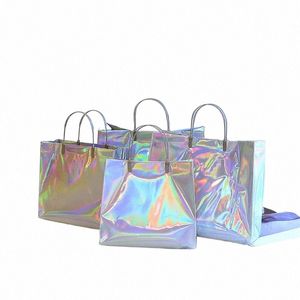 Sac à main laser de haute qualité imperméable à l'eau PVC sac fourre-tout boutique hors taxes sac d'emballage cadeau pour vêtements sacs de faveur de fête de mariage 93lw #