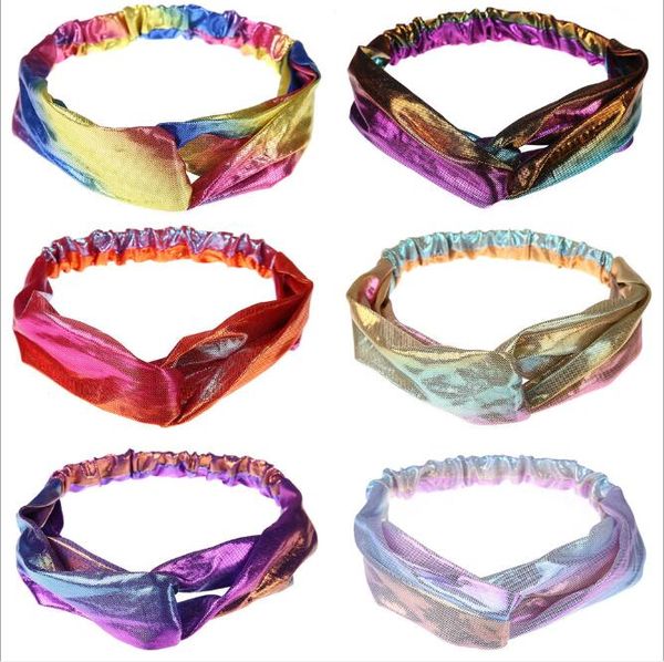 Diadema láser gradiente rampa tie-dye bandas para la cabeza Diademas anudadas cruzadas accesorios para el cabello mujeres Lavado Cara pelos banda Estilo coreano 6 colores wmq933