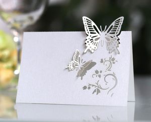 Bruiloftdecoraties laser uitgehold stoelkaarten driedimensionale vlindertafelkaart bruidsteken in tafel witte kaart