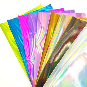 Láser holográfico arco iris espejo PU cueroette bags dresswing tela artesanía material de bricolaje a mano A5 Hoja 20 cm x 15 cm