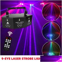 Éclairage laser 9 yeux RGB Disco Dj Lampe DMX Télécommande Strobe Stage Light Halloween Noël Bar Party LED Lasers Projecteur Accueil D Dhbyy