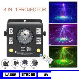 Éclairage laser Dj Light 4 en 1 effet mixte LED lampe à motif lampes stroboscopiques avec télécommande son activé lumières de scène DMX Home Da Dhzgq