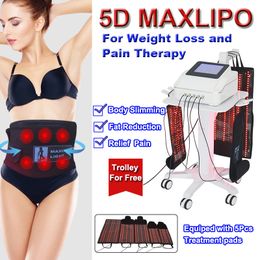 Máquina de adelgazamiento con lipo láser Terapia del dolor Pérdida de grasa Lipolaser Anti celulitis Uso en salón no invasivo Equipo 5D Maxlipo con 5 almohadillas de tratamiento
