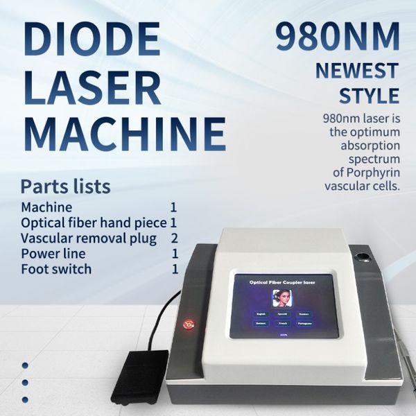 Machine laser 980 nm Diode laser 0,2 mm 0,5 mm 1 mm 2 mm 5 mm 5 Taille de spot Screen tactile Vasculaire Vessel Spider Veine Repoval Machine 599