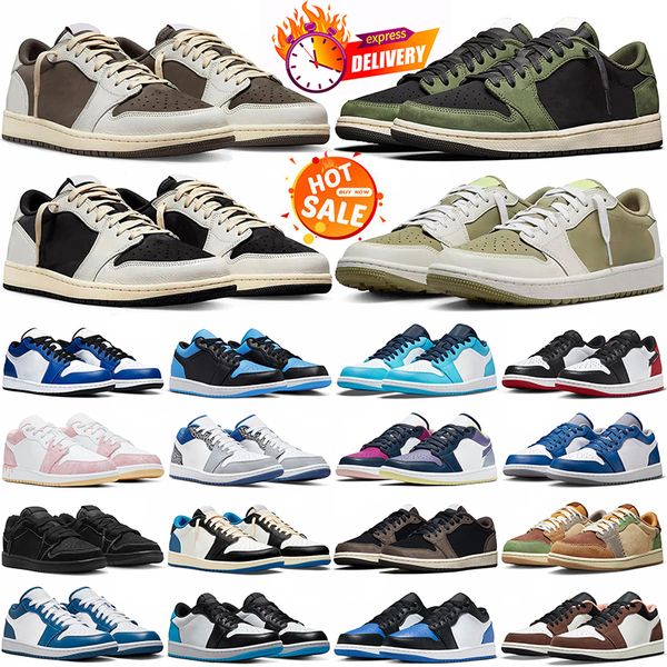 Travi Scotts 1 Zapatillas de baloncesto Jumpman 1s Hombres Mujeres Golf Olive Black Phantom Reverse Mocha Wolf Grey UNC Voodoo para mujer para hombre Entrenadores al aire libre Zapatillas de deporte Olive Traviss 1