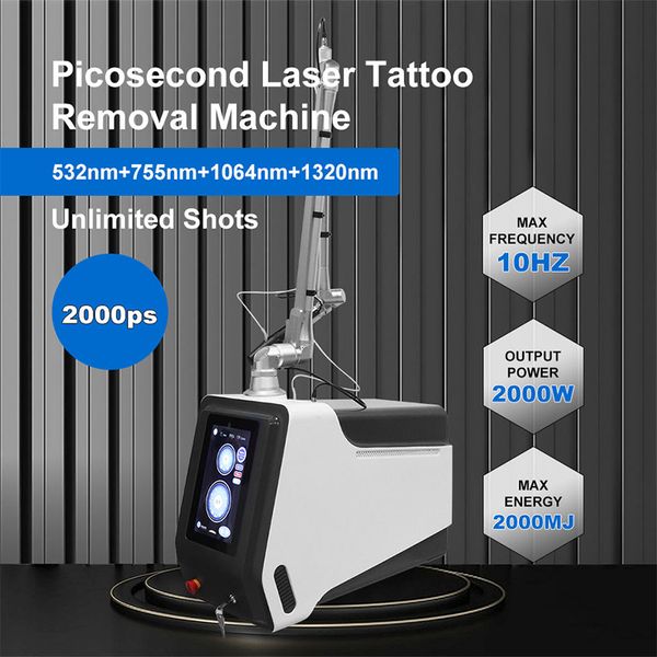 Láser de picosegundo Nd Yag Láser 755 Máquina de eliminación de tatuajes Equipo de belleza con láser Eliminación de pigmentos con conmutación Q Eliminación de vasos sanguíneos fraccionados Tratamiento del acné
