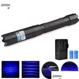 Pointeur laser en gros Burning Blue Powerf 445Nm 10000m Burns Torche 450 Nm Match de lampe de poche focalisable avec un capuchon 5 étoiles 220510 DR DHV09