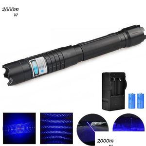 Pointeur laser en gros Burning Blue Powerf 445Nm 10000m Burns Torche 450 Nm Match de lampe de poche focalisable avec un capuchon 5 étoiles 220510 DR DHV09
