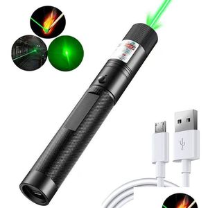 Laser Pointer Groothandel High Power Groen 5Mw 532Nm Usb Oplaadbaar Zichtbaar Straallicht Militaire Brandende Rode Lasers Pen Kat Speelgoed Lazer Otb7E