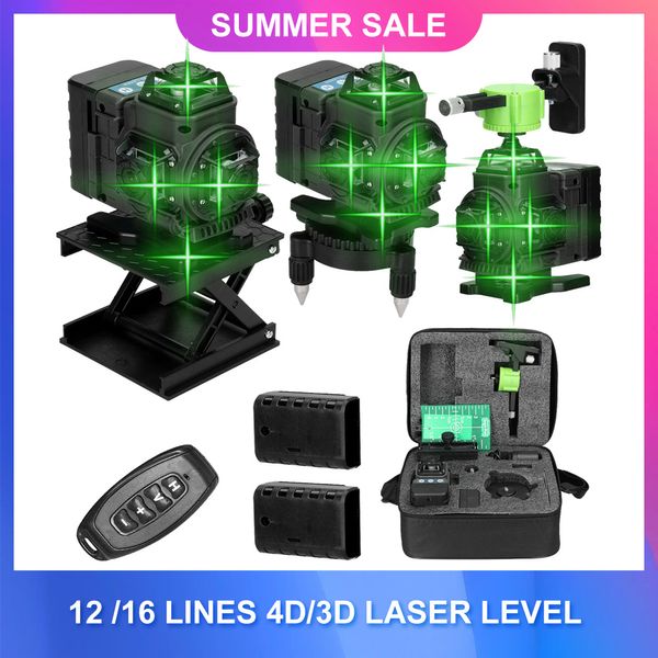 Télémètres laser 12/16 lignes Niveau laser 4D/3D Niveau laser à lignes croisées 3° Lignes de faisceau vert Télécommande multifonction Avec batterie Li-ion 230516