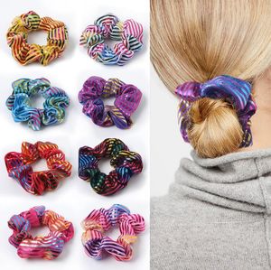 Laser Scrunchies Bandeau Élastique Stripe Filles Bronzage Bandeau Cheveux Cravates En Caoutchouc Cordes Titulaire De Queue De Cheval Accessoires De Cheveux 400pcs DW5015