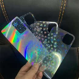 Pegatina láser Estuches para teléfonos Forro Tarjeta de papel de arco iris para Clear iPhone 14 Pro Max Plus iPhone14 13 12 11 X XS XR Diamantes de PVC Gradient Glitter Love Decoration Cubierta negra