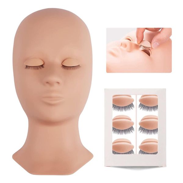 Cabeza de maniquí para pestañas, kit de entrenamiento de extensión de pestañas, repuesto de párpados, modelo de maquillaje de silicona, herramientas para cabeza de práctica de pestañas 2206168431472