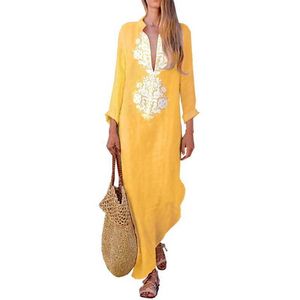 LAPERAL BOHEMIA MAXI Jurk Casual Mouw V-hals Dames Losse Party Beach Sundress Lange gewaden Tunieken Kaftan Q190513