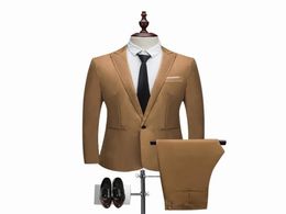 Men lasperal Suit Fashion Suit solide Nouveau Slim Casual Slim 2 Pieces Mens Mélanges Mâles Male Plus taille 3xl Coat Pant8070355