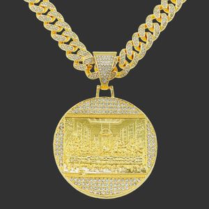 Dernière Cène Pendentif Grand Jésus Glacé Bling Zircon Or Couleur Charme Collier De Mode Pour Hommes Fête Des Pères Cadeau Hip Hop Bijoux 220818