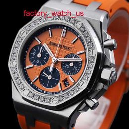 Último reloj AP Watch Calendar 26231ST Calibre mecánico automático de acero con diamantes original con un diámetro de 37 mm Reloj con esfera de panda naranja