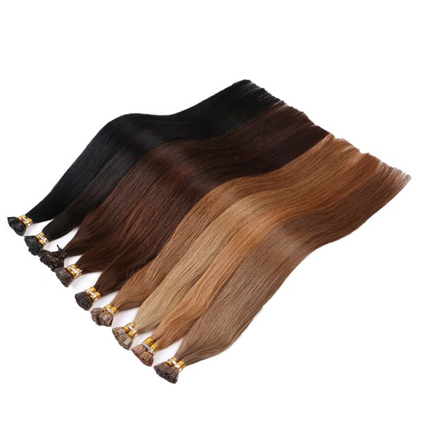 Extensions de cheveux humains à pointe plate durables 12 mois 100% cuticule alignée Remy kératine Extension de cheveux pré désossée 22 pouces