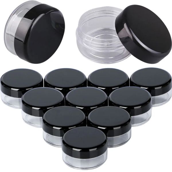 Lastoortsen 50 pcs Pot cosmétique en plastique noir échantillon Transparent Lotion crème pour le visage bouteille rechargeable Nail Art Pot de rangement baume à lèvres boîte de maquillage