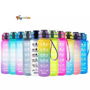 Nieuwste 1000 ml buitenwaterfles met stro sport wandelen Camping Drink BPA kleurrijke draagbare plastic waterflessen