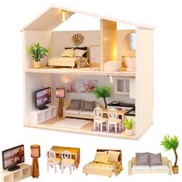 Nieuwste 124 Dollhouse Miniature badkamer houten DIY Doll House Kids speelgoedkamer met keukenaccessoires Jouets pour Enfants MX20041293F