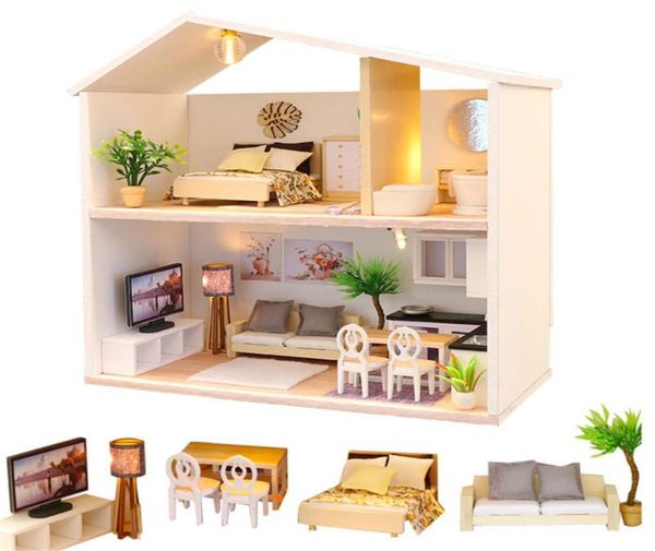 Último 124 casa de muñecas baño en miniatura casa de diy para muñecas de madera habitación de juguetes para niños con accesorios de cocina jouets pour enfants MX200416192127