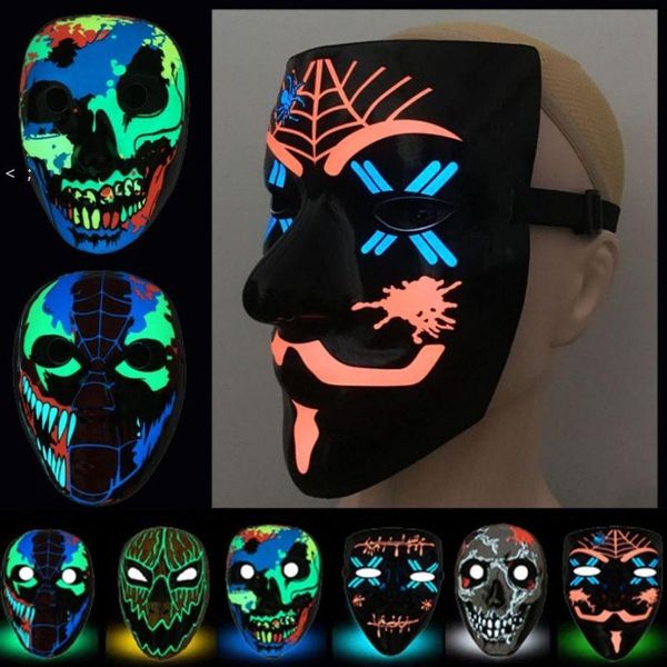 Últimas máscaras de fiesta 3D Máscaras de fiesta luminosas LED Accesorios de disfraces de Halloween Fiesta de baile Tira de luz fría Máscaras de fantasmas Soporte de personalización GCB15