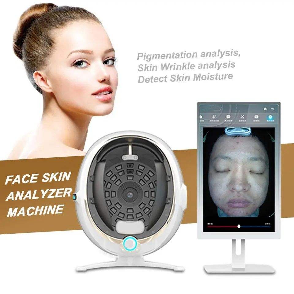 Dernier miroir magique AI de 5e génération, scanner de visage coloré intelligent et analyseur de peau, scanner automatique de peau, lumière UV, analyseur d'humidité du visage