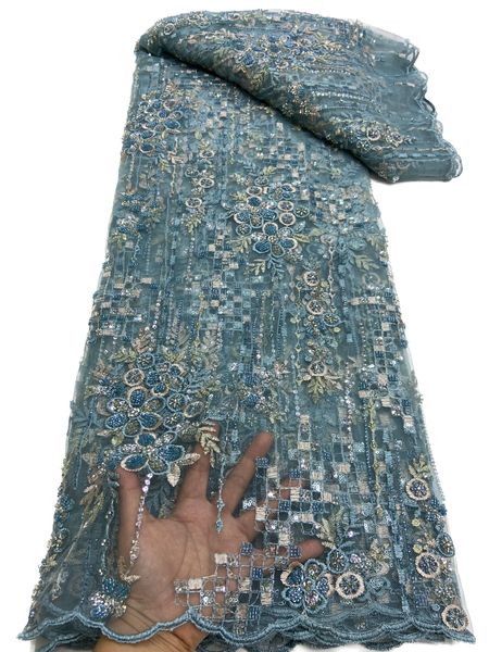 Dernière robe féminine africaine paillettes français Tulle dentelle perlée broderie tissu 5 mètres Net tissu soirée de mariage couture artisanat nigérian femme Style KY-3066