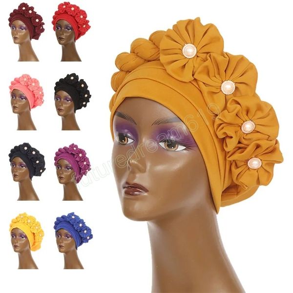 Dernière African Headtie Flower Turbante Cumimo Cap pour femmes Nigérian Hijab Femme Braid Wrap Bonnet